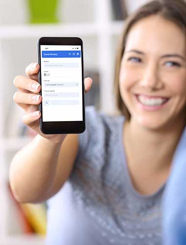 woman showing phone