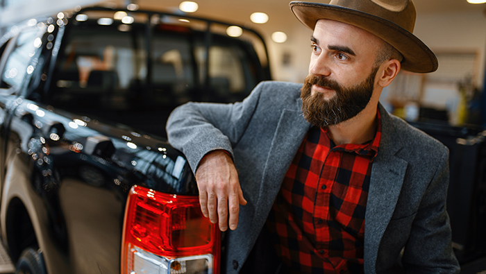 Truck with man in showroom